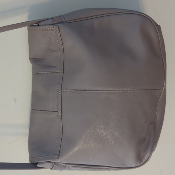 TANO GRAY 100% LEATHER HOBO CROSSBODY HANDBAG - Picture 3 of 10